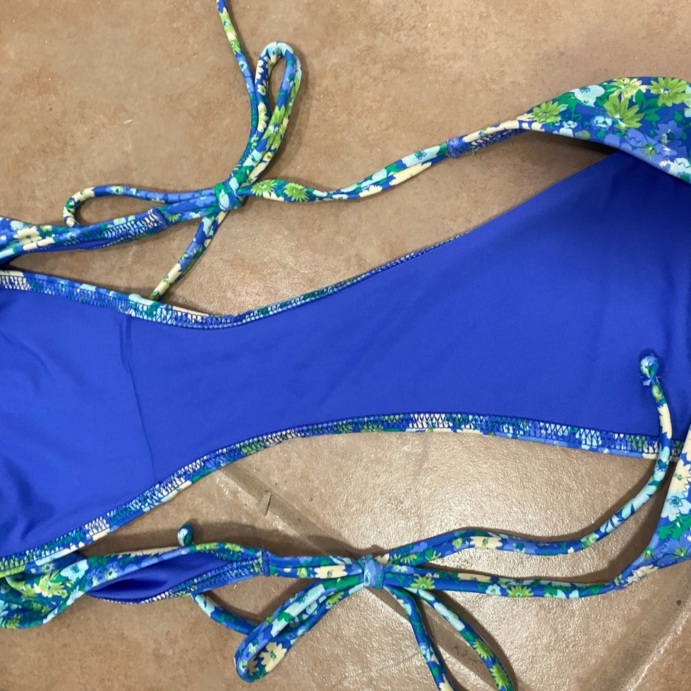 Aerie Large Blue Green Floral Side Tie Cheeky Bikini Bottom - Picture 4 of 4